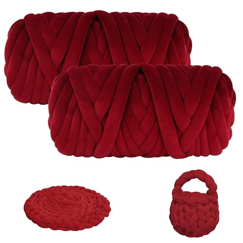 Chunky Yarn for Arm Knitting, guofa 4.4LBS Soft Fleece Yarn for Throw Blanket Pillow, Hand Knitting Bag, Cat Bed and DIY Home Decorations - color: Deep Red, size: 74 Yards