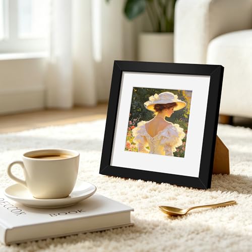 6x6 Picture Frame Sef of 10, Square Photo Frame Collage, Black | Display Pictures 4x4 with Mat or 6 x 6 without Mat, Hanging or Tabletop Display, for Wall Gallery Decor