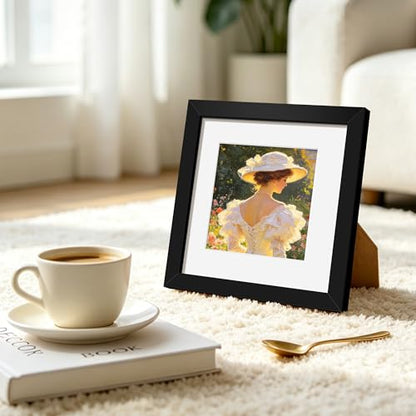 6x6 Picture Frame Sef of 10, Square Photo Frame Collage, Black | Display Pictures 4x4 with Mat or 6 x 6 without Mat, Hanging or Tabletop Display, for Wall Gallery Decor