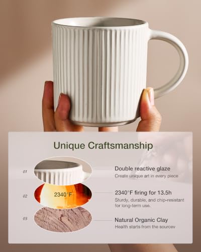famiware Coffee Mug Set of 4, Star 12 oz Ceramic Mugs Cups Set with Handle | Stoneware Stackable Catering Cup for Coffee, Tea, Cappuccino, Latte, Microwave & Dishwasher Safe, Oat - color: Star-Oat, size: 4 Count (Pack of 1)