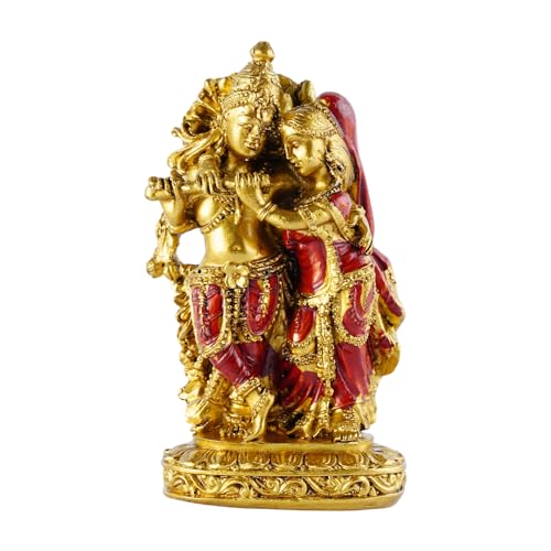 Radha Krishna Idol Hindu God Statue for Home Mandir Indian Decor Gold Plated Resin Krishna Statue for Pooja Decorations for Home and Beautiful Indian Gifts for Family Friends - color: Colored