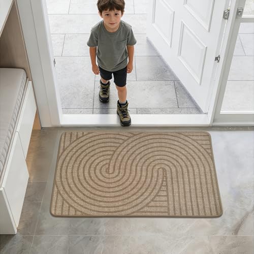 HDFK Geometric Front Door Mat Brown 30x17inches Non-Slip Low-Profile Indoor | Absorbent Washable Easy Clean Welcome Entrance Rug - color: Brown, size: 30"x17"