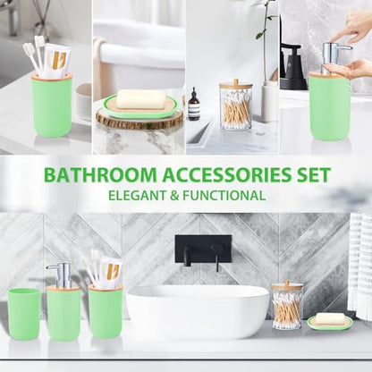 Bathroom Accessories Set 5Piece Green Bathroom Sets, Toothbrush Holder, Toothbrush Cup, Soap Dispenser, Soap Dish and Qtip Holder Bathroom Decor - style: Green