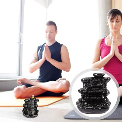 Ceramic Backflow Incense Burner Waterfall Censer Black Retro Aroma Holder for Home Decor and Meditation Room