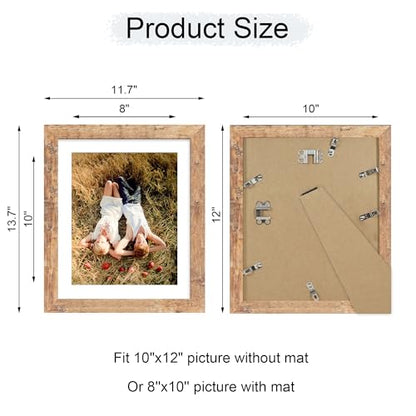 iRahmen 10x12 Picture Frame with Mat 8x10 - High Definition Tempered Glass Wooden Photo Frames for Tabletop Display and Wall Mounting (Rustic Brown, Set of 2) - color: Rustic Brown, size: 10X12