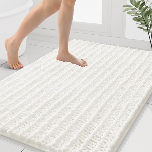 Smiry Bathroom Rugs 40X32, Extra Soft Rubber Backing Chenille Bath Mats | Ivory Machine Washable Non Slip Quick Dry Bath Mats for Bathroom Floor, Tub, Shower, Home Decor Accessories - color: Ivory, size: 40'' X 32''