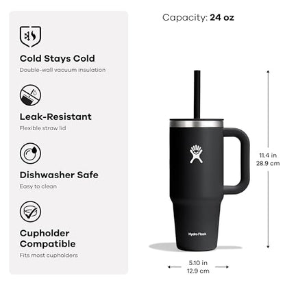 Hydro Flask Travel Tumbler with Handle, Lid and Straw - Insulated Stainless Steel in 24 Oz Beachplum Purple - color: BEACHPLUM PURPLE, size: 24 Ounces