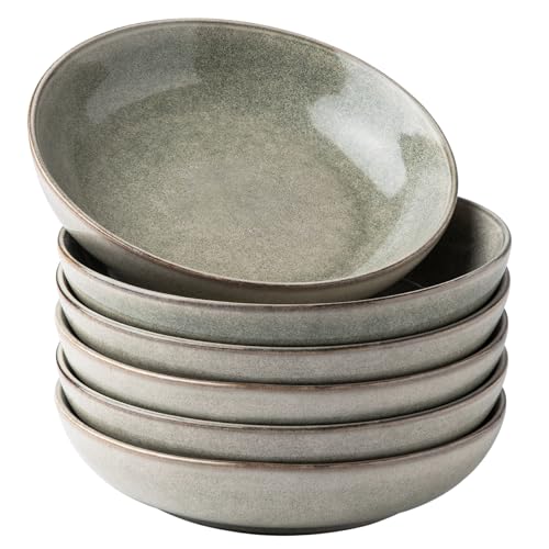 AmorArc 8.5'' Large Pasta Bowls, 36oz Stoneware Pasta Serving Bowls Set of 6 for Kitchen, Wide Bowls for Pasta,Salad,Oatmeal, Microwave Safe, Reactive Glaze - color: Rective Glaze, size: Set of 6