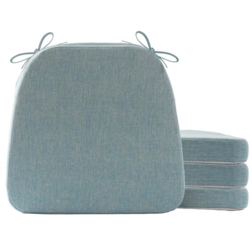Battilo Chair Cushions for Dining Chairs, Waterproof Kitchen Chair Pads with Non-Slip Backing and Ties, Seat Cushions with Machine Washable Removable Cover, 16"x16"x2", Set of 4, Grayish Blue - color: Grayish Blue, size: 4 Count(Pack of 1)