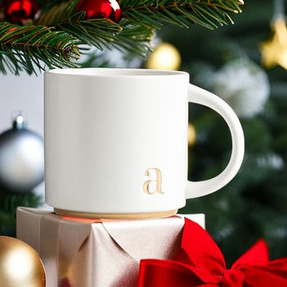 COLLECTIVE HOME Ceramic Coffee Mug, 15 oz Monogram Cup with Gift Box(a) | Dishwasher Safe, Engraved Gold Letter , Personalized Housewarming Birthday Present, Christmas Thanksgiving Mothers Day Gifts - color: gold-a