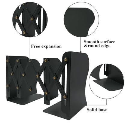 Ysenchan Heavy-Duty Adjustable Metal Bookends - Non-Slip Bookshelf Organizer for Desks, Decorative Book Holder for Magazines & Heavy Books