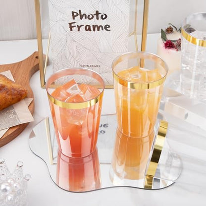 I00000 100 Pack 12 oz Gold Plastic Cups, Premium Gold Rimmed Plastic Cups | Heavy Duty, Everyday Use, BPA-Free, Bulk Catering, Wine Glasses, Cocktail Glasses, Gold Cups Perfect for Party & Wedding - color: 12-Gold-100