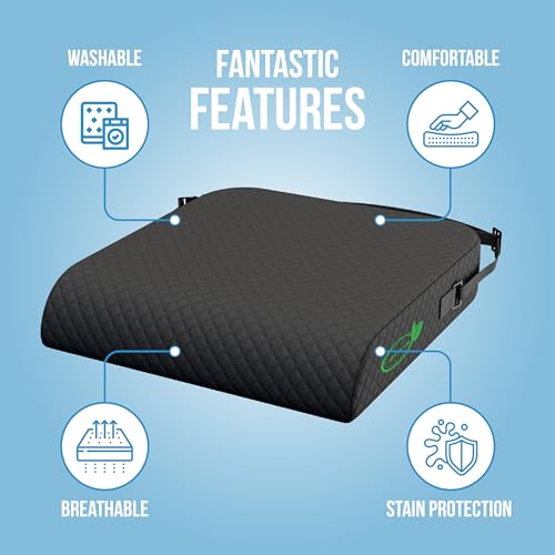 Extra Large Wheelchair Seat Cushion - for Sciatica and Lower Back Pain Relief, Anti-Slip, Removable Strap, Coccyx Pain Relief, 19” X 17” X 3” (Black) - color: Black