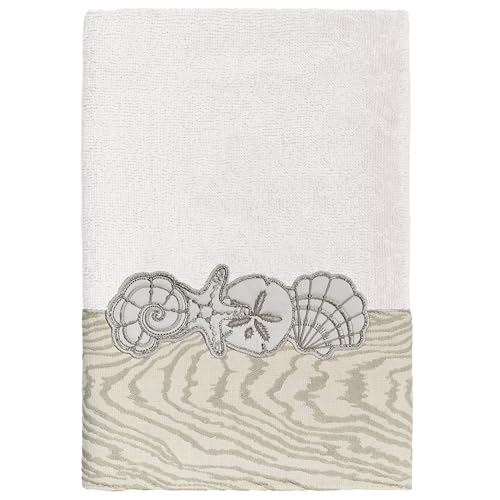 Seaside 4-Piece Luxury Towel Set, Sparkling Seashell Applique, Plush Turkish Cotton, Durable & Quick Dry, Nautical Bath Ensemble, 2 Bath 2 Hand Towels, Silver - color: Silver, size: 2 Pcs Bath 2 Pcs Hand Towel