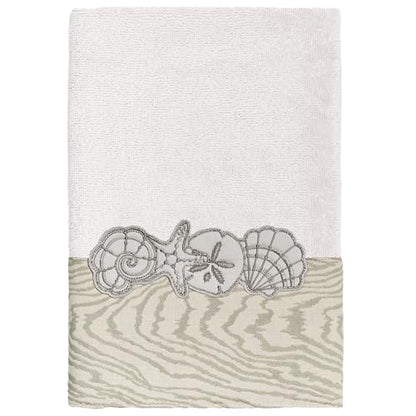 Seaside 4-Piece Luxury Towel Set, Sparkling Seashell Applique, Plush Turkish Cotton, Durable & Quick Dry, Nautical Bath Ensemble, 2 Bath 2 Hand Towels, Silver - color: Silver, size: 2 Pcs Bath 2 Pcs Hand Towel