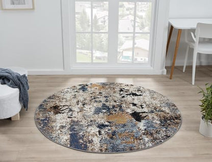 Keen Home Design Abstract Non-Shedding Rug, Soft Thick Pile, 8 ft Round | Polypropylene High Pile, Jute Back; Ideal For Living Room, Bedroom, Dining Room - color: Skies Multi, size: 7'10" (Round)