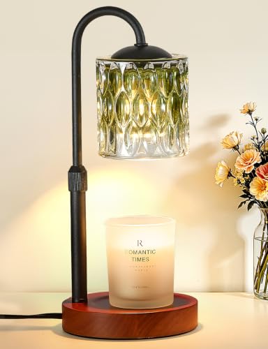 Dimmable Candle Warmer Lamp with Timer, Height Adjustable Electric Candle Wax Warmer, Birthday Gifts for Women Mom, House Warming Gifts New Home Decor, Solid Wood Base, Walnut Emerald - color: Walnut-emerald
