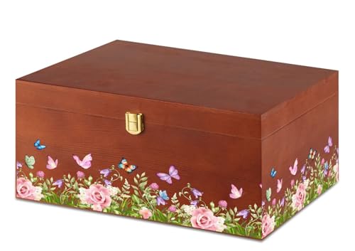 InnoBeta Butterfly Gifts for Women, Large Keepsake Boxes with Lid, Wooden Storage Boxes, Decorative Organizer with Lid for Housewarming, Christmas, Birthday, Memory Treasure