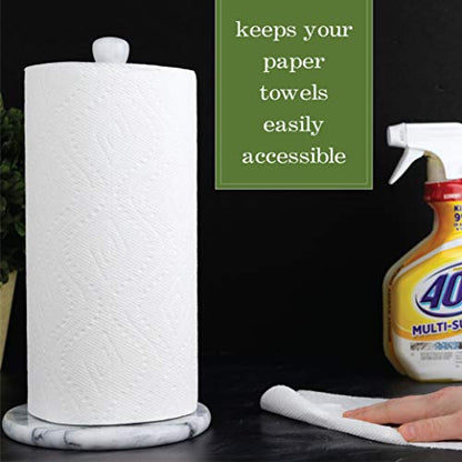 Marble Paper Towel Holder – Deluxe Upright Towel Dispenser for Kitchen Countertop, Cabinet & Bathrooms – Non Steel & Non Plastic Design – Heavy Duty, Solid Paper Towel Holder Stand (White)
