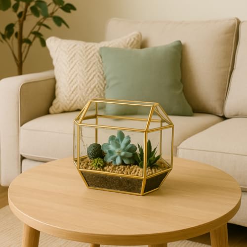 Koyal Wholesale 1 Pcs Gold Geometric Glass Wedding Card Box, Gold Wedding Reception Drop Box, Geometric Terrarium Glass Planter, Terrarium Card Box Centerpiece