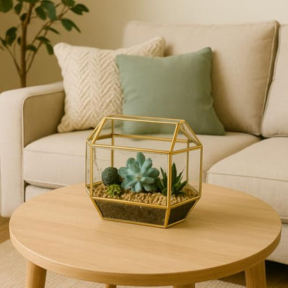 Koyal Wholesale 1 Pcs Gold Geometric Glass Wedding Card Box, Gold Wedding Reception Drop Box, Geometric Terrarium Glass Planter, Terrarium Card Box Centerpiece