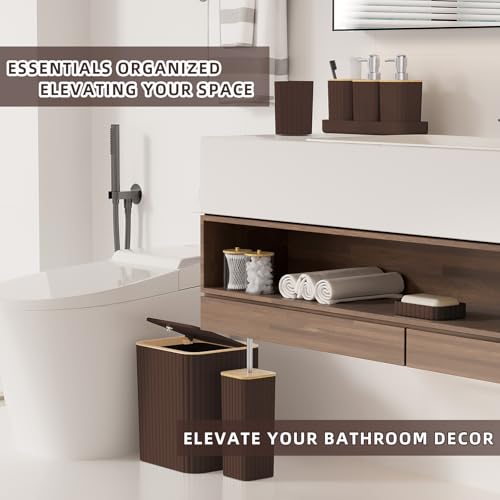 XLHOMO Bathroom Set - Elegant Brown Bathroom Set, 10PC Brown Bathroom Accessories Set, Bathroom Sets with Toilet Brush, Bathroom Trash Can - size: Bath Set, style: Brown
