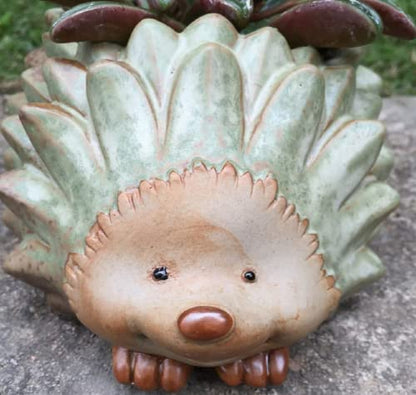 Cute Animal Shaped Vase Pot Home Decoration for Small Succulent Plants Cartoon Flower Pot Ceramic Succulent Planter with Drainage Hole Succulent Holder (Large Hedgehog-7.4X5.5X3.5IN) - size: Large Hedgehog-7.4X5.5X3.5IN