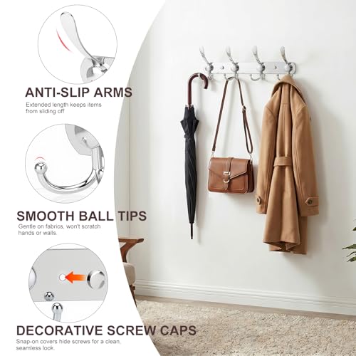 YUNISS Coat Rack Wall Mounted，4 Tri Stainless Steel Coat Hook for Coat Hat Robes Towel in Mudroom Entryway (Sliver, 1 Pack 4) - color: Sliver, size: 1 Pack 4