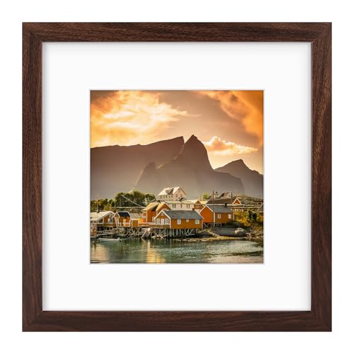 Frametory 12x12 Picture Frame Matted to 8x8, Brown | Square Frame for Photo, Art Print, Diamond Painting, Wall Mounting - color: Brown, size: 12X12 - 8X8