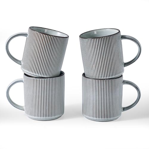 famiware Coffee Mug Set of 4, Star 16 oz Large Mugs Cup Set with Handle | Ceramic Mug for Coffee, Latte, Tea, Stackable Drinkware Set, Microwave & Dishwasher Safe, Smoky Blue - color: Smoky Blue, size: 4 Count (Pack of 1)