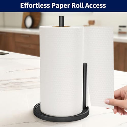 Jesginboo Paper Towel Holder Countertop, Black Kitchen Paper Towels Holder, Paper Roll Holder with Weighted Base - color: Black