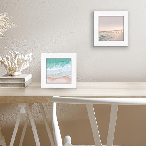 Americanflat 5x5 Picture Frame - Engineered Wood - White | Shatter-resistant glass, wall or tabletop display with included easel, sawtooth hangers included - color: White, size: 5x5