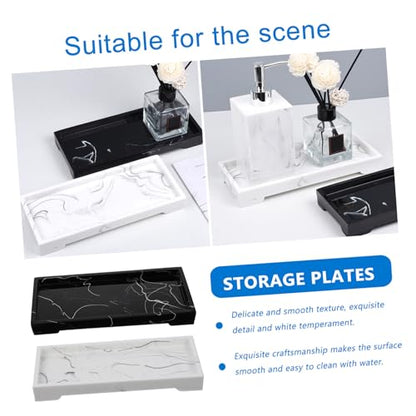Bathroom Marble Tray Resin White Storage Organizer | Simple Design, Delicate Smooth Texture, Marbling Grain, Easy to Clean, for Home and Restaurant Use