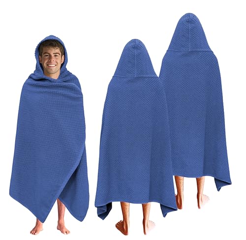 COTTON CRAFT Hooded Bath Towel for Adults – 2 Pack 100% Cotton Bath Sheet | Waffle Weave Oversized 35x70 inch Ringspun Terry Bath Wrap with a hood - Soft Super Absorbent Quick Dry – 450 GSM – Navy - color: Blue, size: 2 Pack Hooded Towel