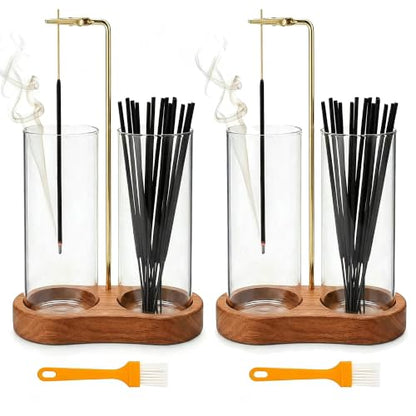 2PCS Incense Holder for Sticks with Glass Ash Catcher - Upside Down Anti-Ash Flying Incense Burner & Stick Storage Organizer (2PCS Upgrade Tall Cup) - size: 2PCS Upgrade tall cup