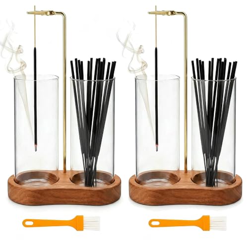 2PCS Incense Holder for Sticks with Glass Ash Catcher - Upside Down Anti-Ash Flying Incense Burner & Stick Storage Organizer (2PCS Upgrade Tall Cup) - size: 2PCS Upgrade tall cup
