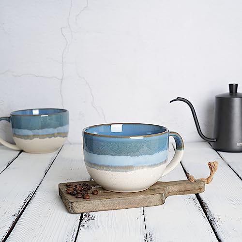 Bosmarlin Ceramic Jumbo Coffee Mug Set of 2, 23 Oz, Large Mug Soup Bowls with Handles, Dishwasher and Microwave Safe (Blue) - color: Blue