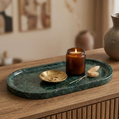 YKAJO Jade Green Oval Marble Tray, 11.8x5.9 Vanity Perfume Organizer Dish | Honed natural stone; jewelry & trinket dish, ring & key holder, soap & candle catchall; bath counter, dresser, coffee table - color: Jade Green, size: 11.8" x 5.9" x 0.6"