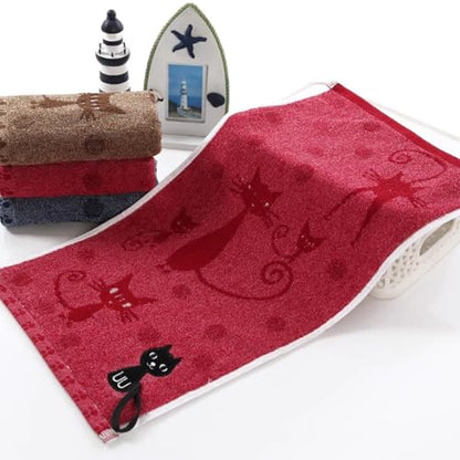 Kissvian 3 Pack Cute Kitten Design Hand & Face Towels with Hanging Loop, Fingertip Towels Soft Absorbent Bathroom & Kitchen Towels for Kids Adults - Adorable Cat Themed Towel Set