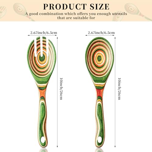Gudamaye Pakkawood Wooden Salad Server Set,10.5 inch Salad Tongs for Serving including Salad Mixing Dinner Fork and Spoon,Long Handle Salad Server Set - color: Green