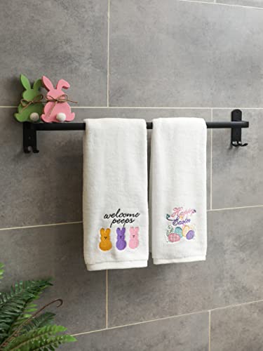 Easter Hand Towels 100% Cotton Embroidered Happy Easter Bunny Decorative Bathroom Kitchen Dish Towels Set Gift Set of 2 14x29inch - color: Easter.egg
