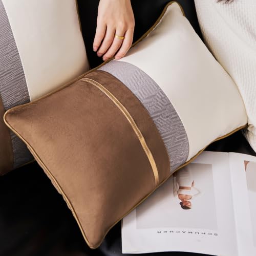 Avigers Lumbar Pillow Cover 12 x 20 Inch, Brown White, Rayon Blend | Insert not included; Art Deco patchwork accent for couch, sofa, bed and living room; removable for seasonal updates - color: Brown,white, size: 20" x 12" (Pack of 1)
