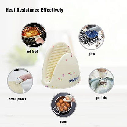 Thickened Mini Silicone Oven Mitts Heat Resistant as Hot Pot Holder, Baking Holder, Rubber Oven Gloves, Finger Pinch Grips, Potholder Mitts for Kitchen Cooking, 1 Pair, White Confetti - color: White Confetti
