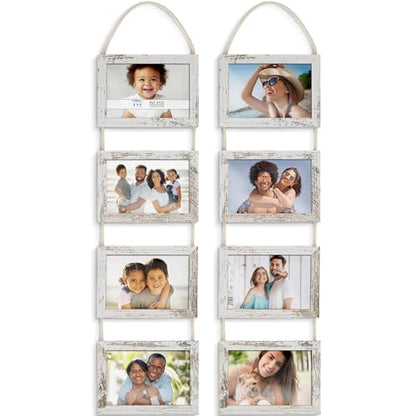 4x6 Hanging Picture Frames Collage with 8 Openings - Distressed White, 2 PK | Icona Bay casual style engineered wood frames, designed for wall hanging, space-saving photo display, Bliss collection - color: Distressed White, size: 4x6