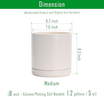 D'vine Dev 8.2 Inch Ceramic Planter Pot, Oatmeal, 94-O-D-8 | Modern Cylinder Design, Drainage Hole & Saucer Included, Stable Structure, Elegant Home Accent - color: Oatmeal, size: Medium