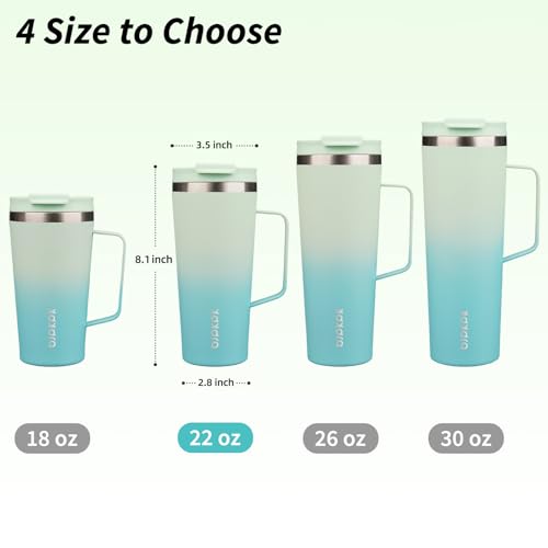 BJPKPK 22oz Insulated Tumbler with Handle, Lid & Straw, Stainless Steel | Double Wall Vacuum Insulated Coffee Travel Mug - Keeps Cold & Hot, BPA Free, Cupholder Fit for Office, Gym & Travel - color: Mint, size: 22 Ounces