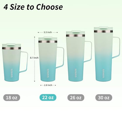 BJPKPK 22oz Insulated Tumbler with Handle, Lid & Straw, Stainless Steel | Double Wall Vacuum Insulated Coffee Travel Mug - Keeps Cold & Hot, BPA Free, Cupholder Fit for Office, Gym & Travel - color: Mint, size: 22 Ounces