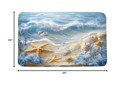 Beach Starfish Seashells Bath Mat Blue Ocean Flower Tropical Seaside Summer Coastal Theme Microfiber Memory Foam Bathroom Rug Doormat Toilet Floor Rug,24x59 Inch - size: 24x59Inch(60x150cm)