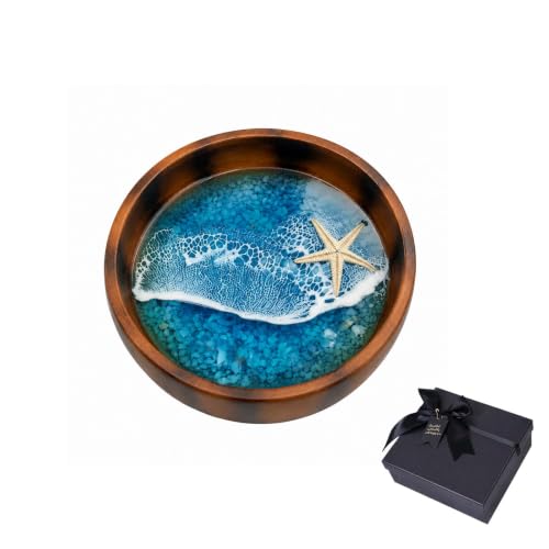 Ocean Resin Decorative Bowl, 3.94 Inch Coastal Trinket Dish for Jewelry, Keys, Coins, Housewarming Birthday Gift，The Sea World in the Bowl - Starfish：gift wrapping - color: The Sea World in the Bowl - Starfish, size: gift wrapping