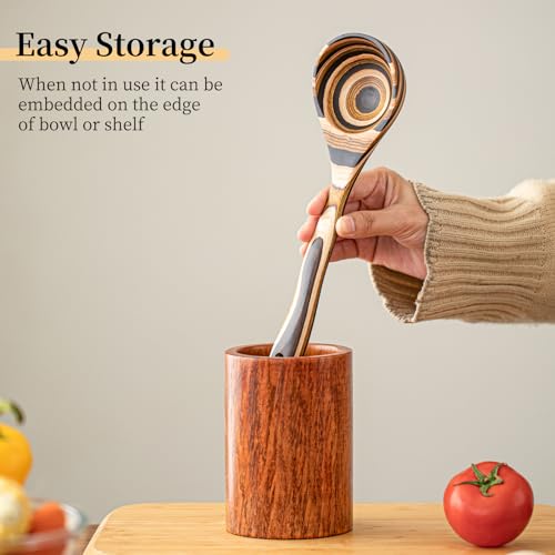 Gudamaye Pakkawood Deep Soup Ladles, 10.6 inch Big Wooden Ladle for Cooking, Wooden Kitchen Utensils Set - style: 1 PC Pakkawood Ladle